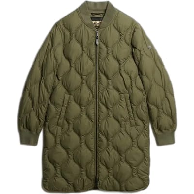 Superdry Lange Gewatteerde Liner Jas Green Grootte: 42