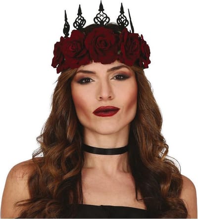Gotische Bloemen Hoofdband – Rode Rozen & Zwarte Accenten - Halloween verkleed accessoires