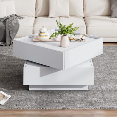STILVORA Salontafels - Vierkante Salontafel Met Opbergkast - Draaibare Bovenkant - 60x60x38 cm - Spaanplaat - Wit