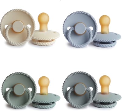 FRIGG ROPE Fopspeen set 4 stuks Cream,Sage,Powder Blue en French Gray 6-18 maand