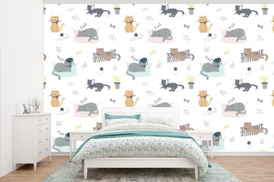 Behang - Fotobehang Katten - Huisdieren - Patronen - Breedte 375 cm x hoogte 240 cm