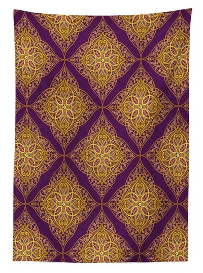 ABAKUHAUS Tafeldoek Oriëntaals – Satijn 140x240 cm – Paars Geel