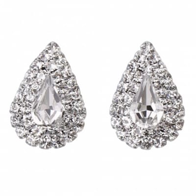 Oorbellen zilverkleur strass Druppel 2 cm