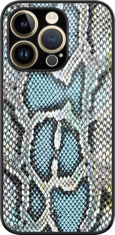 Hoesje geschikt voor iPhone 14 Pro - Slangenprint - Luxe Hard Case - Slangenprint - Blauw - ELLECHIQ