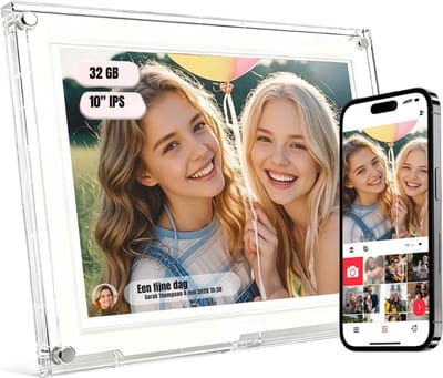 RONN® Digitale Fotolijst met Wifi en Glazen Display - 10,1 inch - Digitale Fotokader - Digitaal fotolijstje - Full HD - Transparant - Wit-‎ 40cmx 25cmx 3cm; ‎1.62 kg