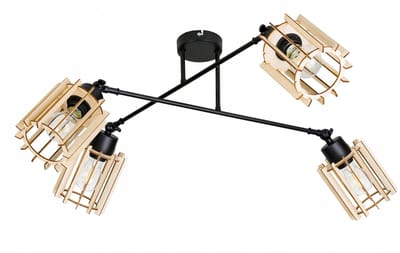 Hanglamp Loft Hout 4xE27 Verstelbaar Zwart