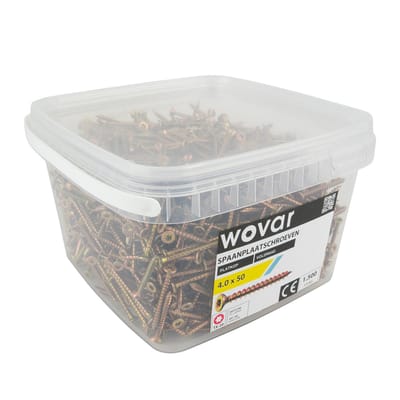 Wovar Voordeelemmer Spaanplaatschroeven Geel Verzinkt 4.0 x 50 mm Torx 20 Voldraad | 1500 stuks