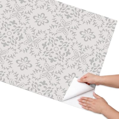 Coloray Meubel Wrap Folie - Grijs Meubelfolie - 75x150 cm - Meubel Wrap Folie Bloemenpatroon - Plakfolie Meubels - Klassiek Meubelfolie - Decoratiefolie Zelfklevend - Slaapkamer decoratie - Achtergronden en patronen