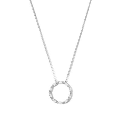 New Bling 9NB-1067 Zilveren Ketting met Zirkonia Hangertje Cirkel - 20mm Doorsnee - Wit - 40+5cm - Rhodium - Zilver