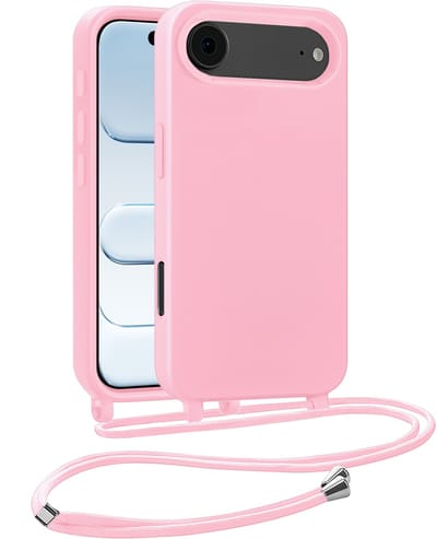Hoesje Geschikt voor iPhone Air Hoesje Siliconen Case Met Koord - Hoes Geschikt voor iPhone Air Hoesje Backcover Met Telefoonkoord - Telefoonhoes - Lichtroze