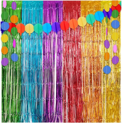 Regenboog Folie Fringe Gordijnen Set voor Feestdecoratie en Fotocabine Achtergrond