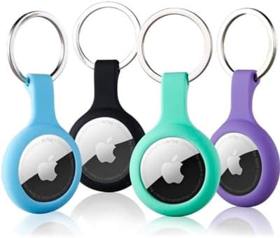 AirTag Houder Sleutelhanger Case 4 Pack, Compatibel met Apple GPS Locator, Silicone Beschermhoes met Sleutelring voor Sleutels, Rugzak, Bagage en Meer