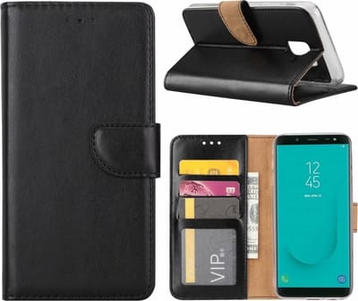 LuxeBass Hoesje geschikt voor Samsung Galaxy J6+ (2018) - Bookcase Zwart - portemonnee hoesje gsm hoesje - telefoonhoes - telefoonhoesjes