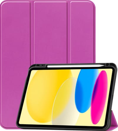 Hoesje Geschikt voor Apple iPad 10 (2022) - 10.9 inch - 10e Generatie - Dun & Stevig - Trifold Bookcase - Hard Cover Case - Met Uitsparing Geschikt voor Apple Pencil - Hardcover Book - Tablet Hoes - Paars