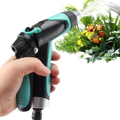 Slangmondstuk Hogedruksproeier - Tuinsproeier Verstelbaar - Tuin en Auto Wassen - Veelzijdige Sproeimodi - 14 x 15 cm - Grijs