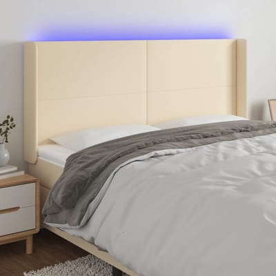 vidaXL - Hoofdbord - LED - 163x16x118/128 - cm - stof - crèmekleurig
