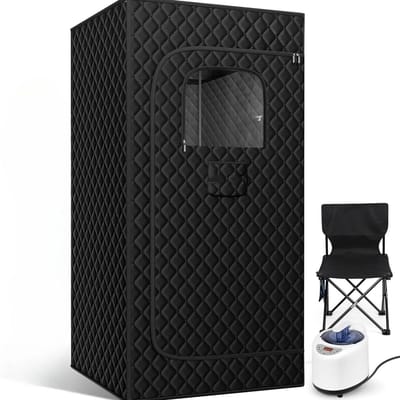 M-Goods - Draagbare Stoomsauna - Opvouwbare Thuissauna met Stoomgenerator - Inclusief Stoel & Afstandsbediening - 1000W - Zwart