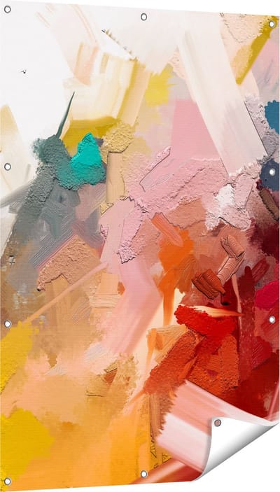 Gards Tuinposter Abstracte Kunst - Kleurrijke Olieverf - 80x120 cm - Tuindoek - Tuindecoratie - Wanddecoratie buiten - Tuinschilderij