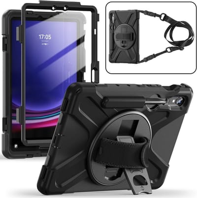 Coverup Tablethoes geschikt voor Samsung Galaxy Tab S10 Lite / S10 FE / S9 FE / S9 / S8 / S7 Hoesje - Heavy Duty Case met Schouderstrap - Zwart