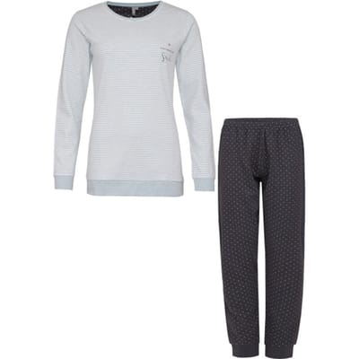 By Louise Dames pyjama set lang interlock gestreept mint / antraciet