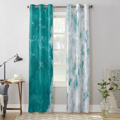 Moderne Gordijnen Turquoise Watergolf op Oceaanoppervlak Luxe Mode Gordijnen voor Woonkamer Slaapkamer Keuken Gordijnen 135W x 60H(cm) x1 white