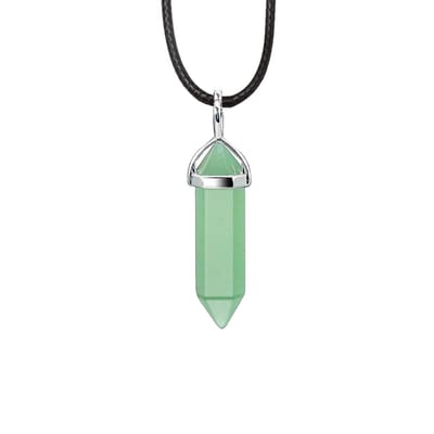 Bixorp Gems Aventurijn Hanger aan Faux Leren Koord - Edelsteen Ketting - Edelstenen Staafje met Stainless Steel - 45/50cm Damesketting