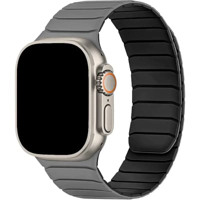 123watches bandje Vetra - siliconen - grijs zwart - 38 · 40 · 41 & 42 mm - Geschikt voor Apple Watch series 1/2/3/4/5/6/7/8/9/10/11/12/SE/SE2/SE3