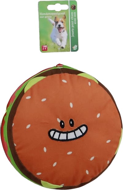 Boony hond speelgoed hamburger pluche met smiley en piep 18cm