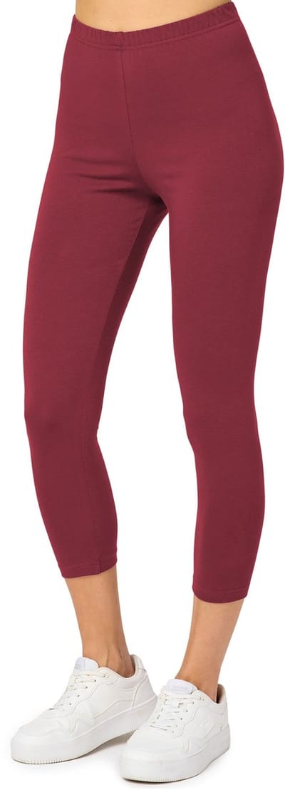 Merry Style MS-MS10-199-LE Dames Capri Leggings - Sport - Vrijetijdsbroek - 3/4 Lengte - Katoen - Sporbroek - Yogabroek - Wijnrood - XS