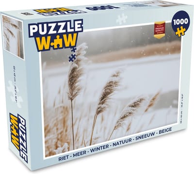 Puzzel Riet - Meer - Winter - Natuur - Sneeuw - Beige - Legpuzzel - Puzzel 1000 stukjes volwassenen