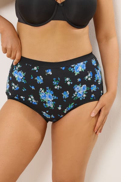 Yours 5 Pack Zwarte Bloemenprint Volledige Slips Size 42-44