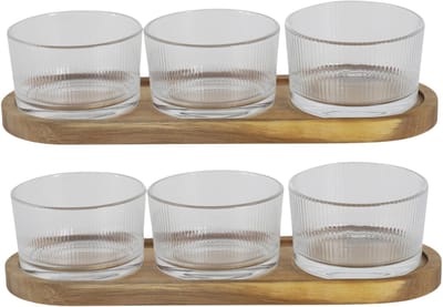 Home Deco Factory Serveerplank - 2x - acacia hout - 28 x 10 cm - incl 3 schaaltjes - tapasplank - borrelplank