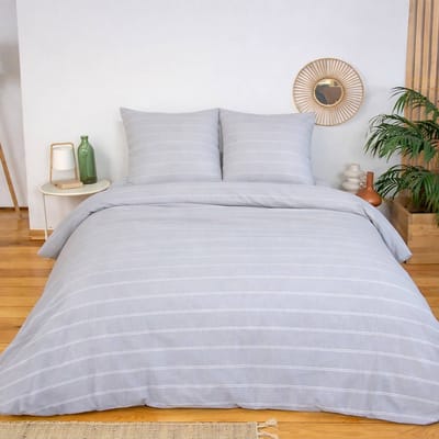 sweeek - Tweepersoons beddengoedset met gestreepte grijze gewassen microvezel - tim