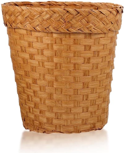 Gevlochten Afvalbak - Rieten Mand - Afval Opbergen - Handgeweven Decoratief - 26x26x26cm - Khaki