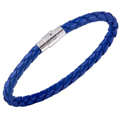 Gevlochten Leren Armband met Stalen Sluiting - Blauw - Armband Heren Dames - Papa Cadeau Voor Mannen - Vaderdag