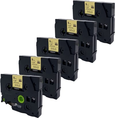 DULA Brother Compatible label tape- Tze-821 - 5 cassettes - Brother P-Touch - Zwart op goud - 9mm x 8m