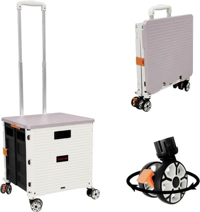 Vouwbare Winkelwagentrolley met Deksel, Duurzaam en Geluidsarm, 360° Draaibare Wielen, Verstelbare Aluminium Handgreep, Tot 45 kg Laadvermogen, Ideaal voor Boodschappen en Reizen