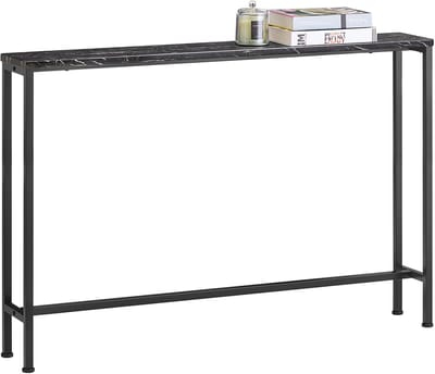 SoBuy Consoletafel, Zwart Marmerlook Blad – Smal Design Bijzettafel – voor Entree/Woonkamer/Kantoor, 120x20x80 cm – FSB19-XL-SCH