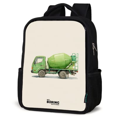 NoBoringSuitcases.com® - Rugzak zwart jongens - Schooltas jongen - NoBoringSuitcases.com® - Rugzak zwart - Schooltas jongen & meisje - Betonmixer - Getekend - Groen - Rugtas voor school - Boekentas kind - Schoolrugzak - Kinderrugzak