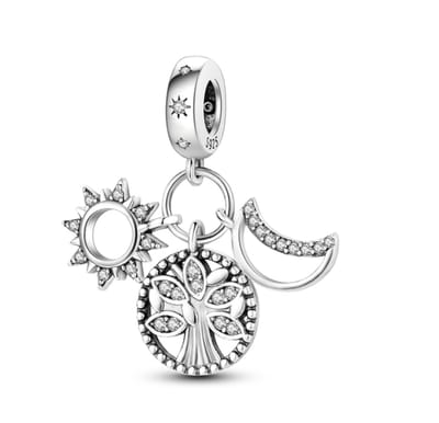 Fler® | Bedel | Past op populaire bedel armbanden (standaard-3mm) | armbandbedel | Levensboom, Zon, Maan | Family Tree, Moon, Sun | HangBedel Charm | 925 Sterling Zilver | Zirkonia | Verjaardagsgeschenk, kado, cadeau | Valentijn kado