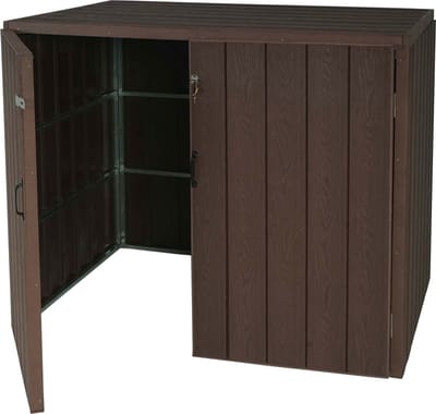 2 WPC afvalzakken MCW-J28, premium afvalbak, metaal-houtlook, uitschuifbaar ~ bruin