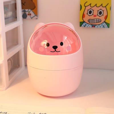 Schattig bureau-afvalbakje met deksel – Kleine mini-bureau-organizer voor de slaapkamer – Pennenhouder & opbergdoos – Met klapdeksel – Multifunctioneel – Bureau-afvalbak – Organizer-rekje – Plastic pennenbakje – Houder voor schrijfwaren–16 x 12,5 cm