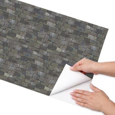 Coloray Meubel Wrap Folie - Grijs Meubelfolie - 50x100 cm - Meubel Wrap Folie Stenen muur - Plakfolie Meubels - Industrieel / Loft Meubelfolie - Decoratiefolie Zelfklevend - Slaapkamer decoratie - Texturen