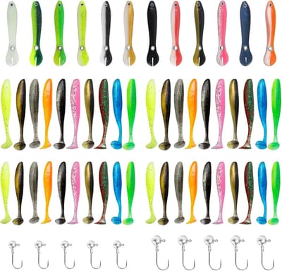 Dailygoods- Kunstaas Set 55 Stuks - Zachte Kunststof Vissen - Jigkoppen - Vishaken - Geschikt voor Snoek/Forel/Baars - Realistisch Uiterlijk - Vissenspeeltje