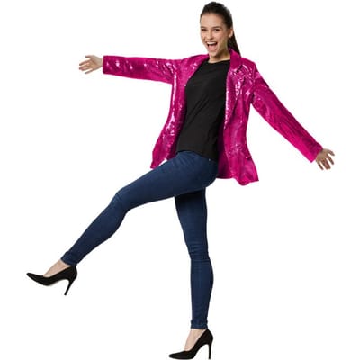 Dressforfun Paillettenjas dames pink XXL - verkleedkleding kostuum halloween verkleden feestkleding carnavalskleding carnaval feestkledij partykleding - 303880