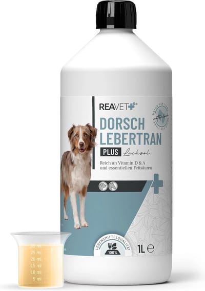 ReaVET - Levertraan Plus voor honden en paarden (1 Liter) - Essentiële vitamines en vetzuren - Ondersteunt het immuunsysteem en de stofwisseling
