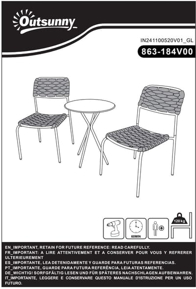 YYchan bistroset voor buiten - 2 personen - grijs - 60 x 46 x 80 cm