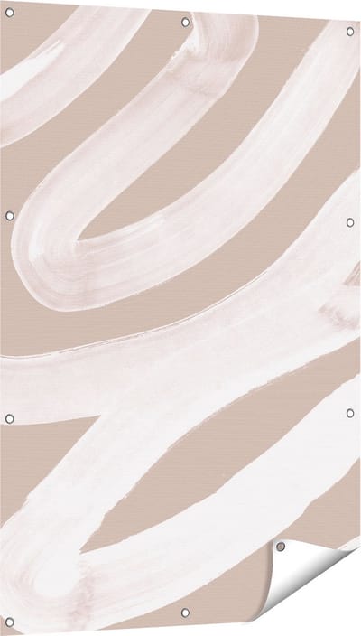 Gards Tuinposter Abstracte Kunst - Witte Strepen op Beige - 80x120 cm - Tuindoek - Tuindecoratie - Wanddecoratie buiten - Tuinschilderij