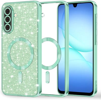MagSafe-hoesje voor Samsung Galaxy A18 5G A186 / A18 4G A185 / F17 / M17 / A17 4G A175, Techsuit, Luxury Glitter, Lichtgroen