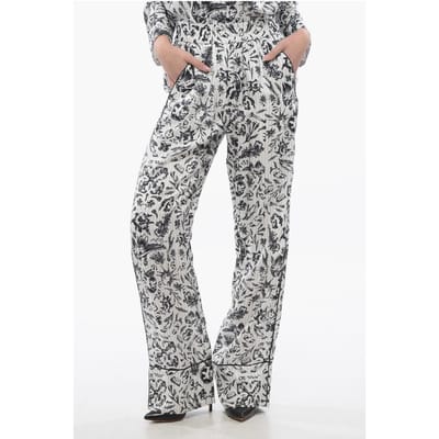 Bedrukte satijnen TATTOO PYJAMA Palazzo-broek in zwart en wit